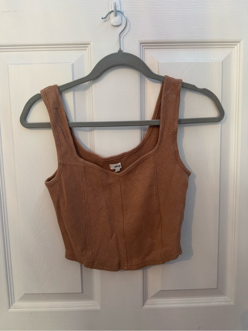 aerie Ribbed Square-Neck Crop Tank in Brown